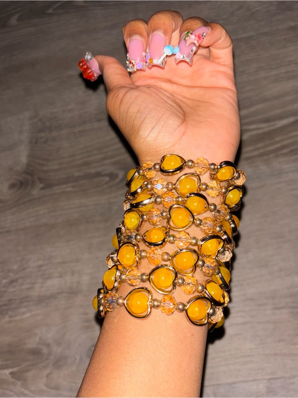 4pcs “Linda” Yellow Heart Solid Glass Bead Stretch Bracelets